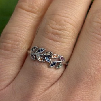 925 Sterling Silver Leaves Multi Color Spinel Ring Size 7