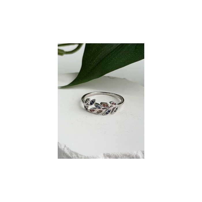 925 Sterling Silver Leaves Multi Color Spinel Ring Size 7