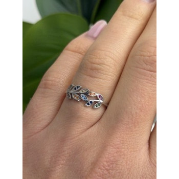 925 Sterling Silver Leaves Multi Color Spinel Ring Size 7