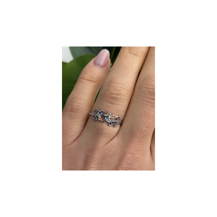 925 Sterling Silver Leaves Multi Color Spinel Ring Size 7