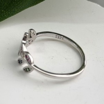 925 Sterling Silver Leaves Multi Color Spinel Ring Size 7