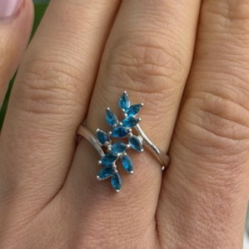 925 Sterling Silver Blue Topaz Ring Size 8