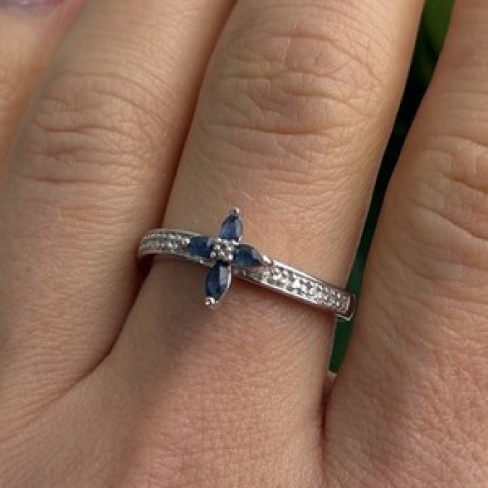 Faith 925 Sterling Silver Sapphire Cross Ring Size 8.5