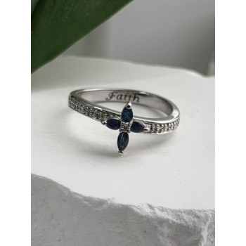 Faith 925 Sterling Silver Sapphire Cross Ring Size 8.5