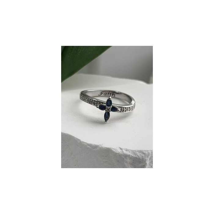 Faith 925 Sterling Silver Sapphire Cross Ring Size 8.5