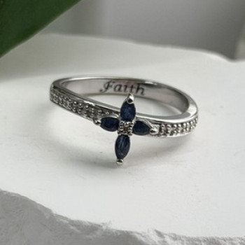 Faith 925 Sterling Silver Sapphire Cross Ring Size 8.5