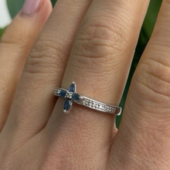 Faith 925 Sterling Silver Sapphire Cross Ring Size 8.5