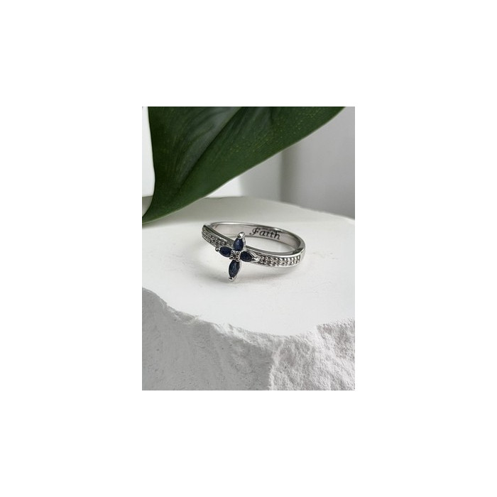 Faith 925 Sterling Silver Sapphire Cross Ring Size 8.5