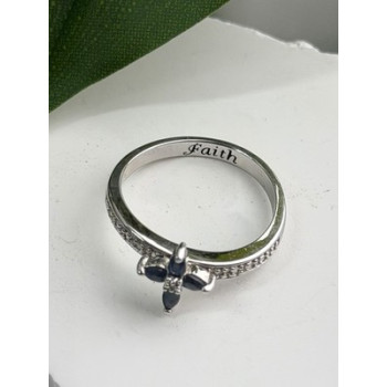 Faith 925 Sterling Silver Sapphire Cross Ring Size 8.5