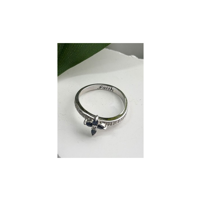 Faith 925 Sterling Silver Sapphire Cross Ring Size 8.5