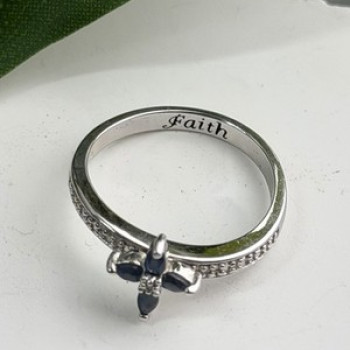 Faith 925 Sterling Silver Sapphire Cross Ring Size 8.5