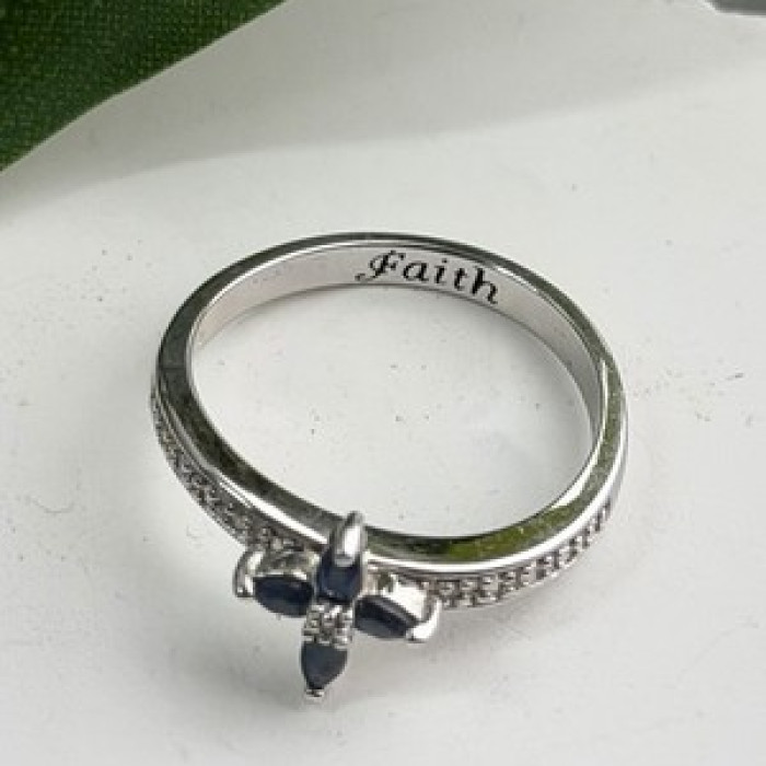 Faith 925 Sterling Silver Sapphire Cross Ring Size 8.5
