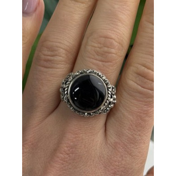 Vintage 925 Sterling Silver Black Onyx & Marcasite Ring Size 9