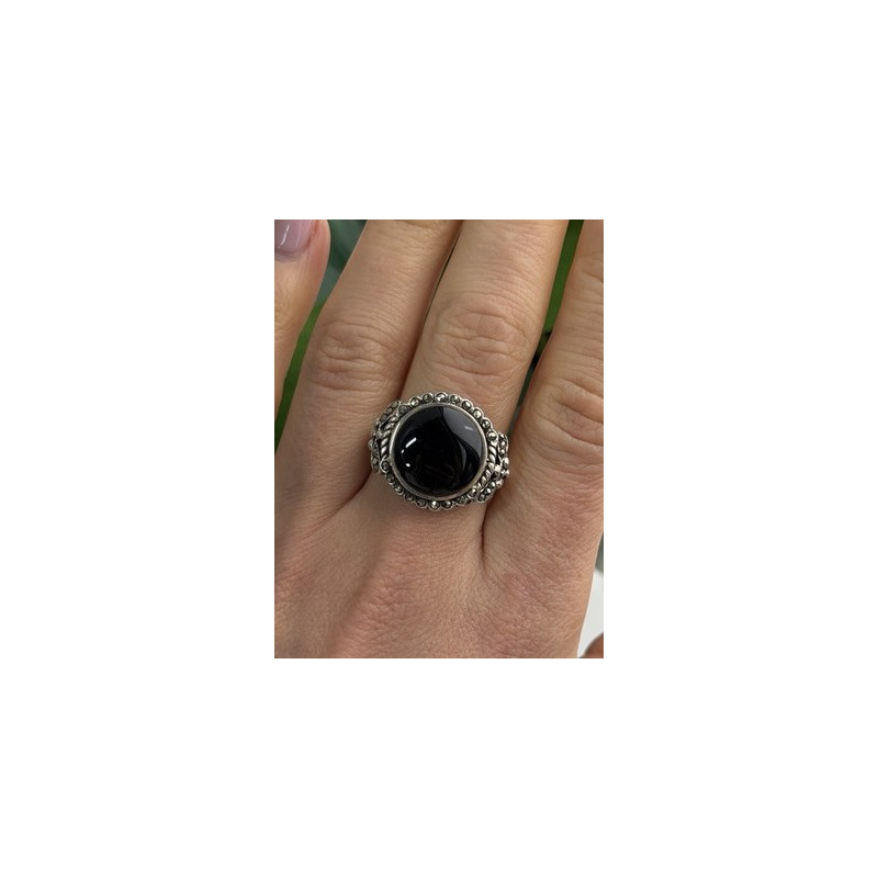 Vintage 925 Sterling Silver Black Onyx & Marcasite Ring Size 9