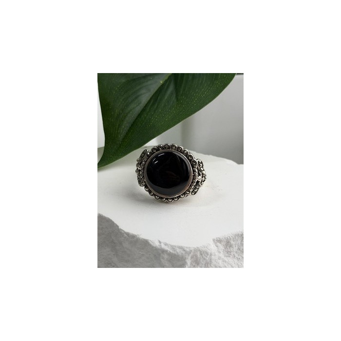 Vintage 925 Sterling Silver Black Onyx & Marcasite Ring Size 9