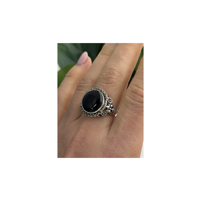 Vintage 925 Sterling Silver Black Onyx & Marcasite Ring Size 9