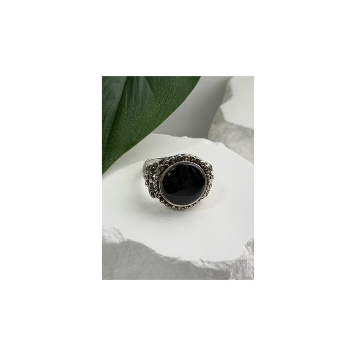 Vintage 925 Sterling Silver Black Onyx & Marcasite Ring Size 9