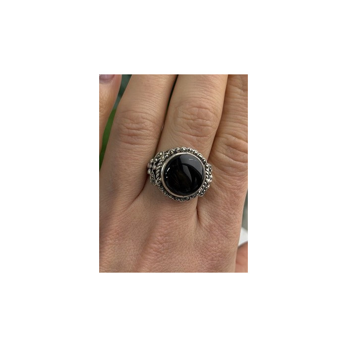 Vintage 925 Sterling Silver Black Onyx & Marcasite Ring Size 9