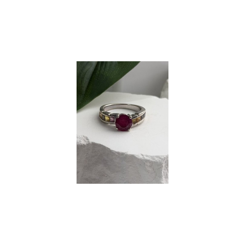 TGGC 925 Sterling Silver Ruby & Multi Color Spinel Stones Ring Size 8