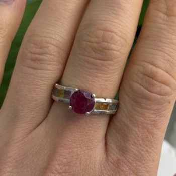 TGGC 925 Sterling Silver Ruby & Multi Color Spinel Stones Ring Size 8