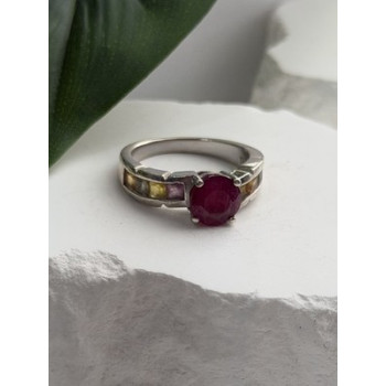 TGGC 925 Sterling Silver Ruby & Multi Color Spinel Stones Ring Size 8