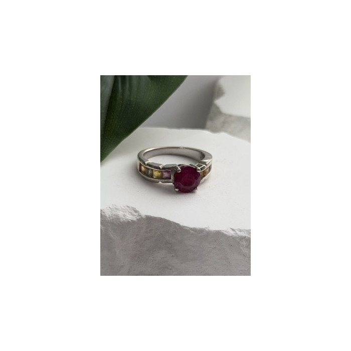 TGGC 925 Sterling Silver Ruby & Multi Color Spinel Stones Ring Size 8