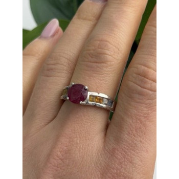 TGGC 925 Sterling Silver Ruby & Multi Color Spinel Stones Ring Size 8