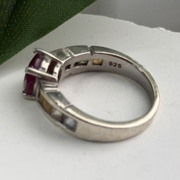 TGGC 925 Sterling Silver Ruby & Multi Color Spinel Stones Ring Size 8