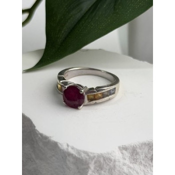 TGGC 925 Sterling Silver Ruby & Multi Color Spinel Stones Ring Size 8