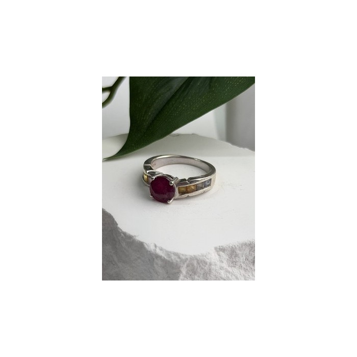 TGGC 925 Sterling Silver Ruby & Multi Color Spinel Stones Ring Size 8