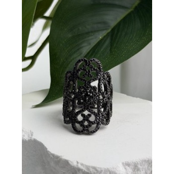 SD Filigree 925 Sterling Silver Black Spinel Ring Size 6