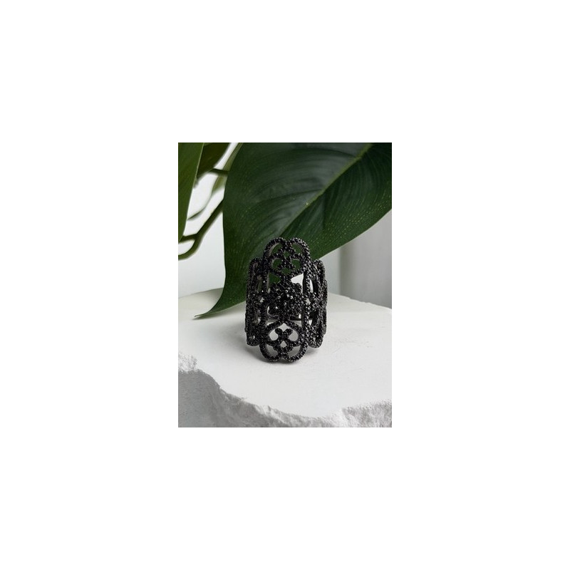 SD Filigree 925 Sterling Silver Black Spinel Ring Size 6