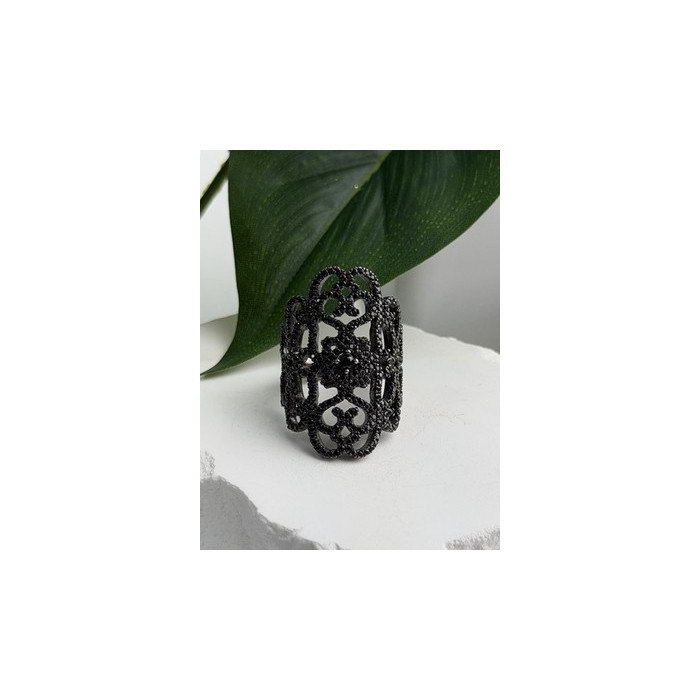 SD Filigree 925 Sterling Silver Black Spinel Ring Size 6