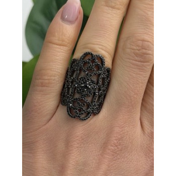 SD Filigree 925 Sterling Silver Black Spinel Ring Size 6
