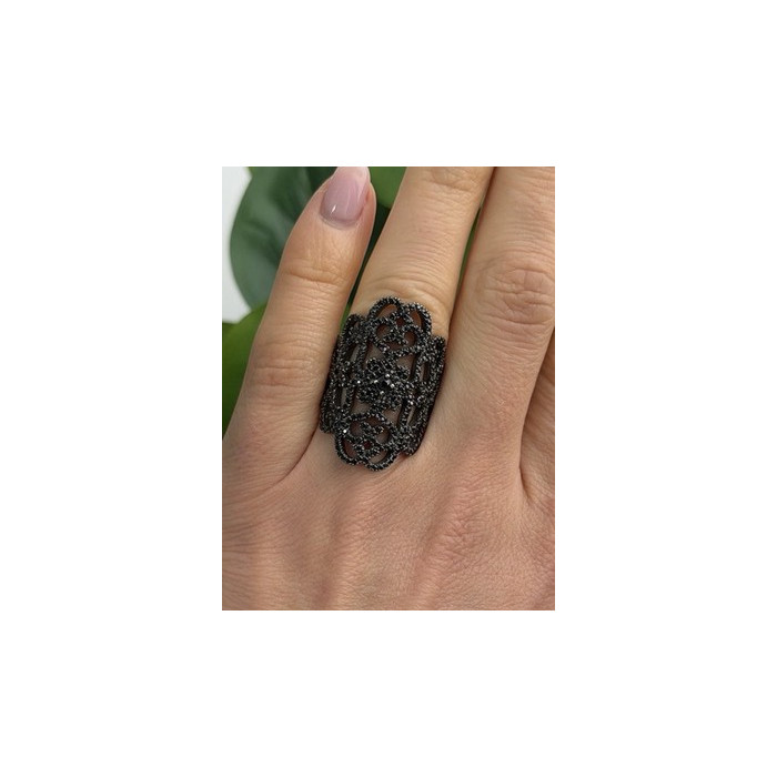 SD Filigree 925 Sterling Silver Black Spinel Ring Size 6