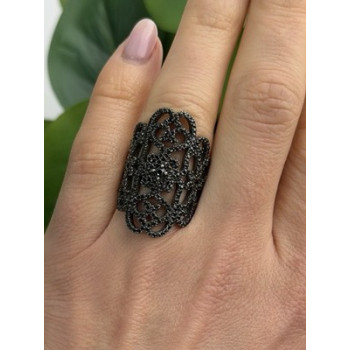 SD Filigree 925 Sterling Silver Black Spinel Ring Size 6