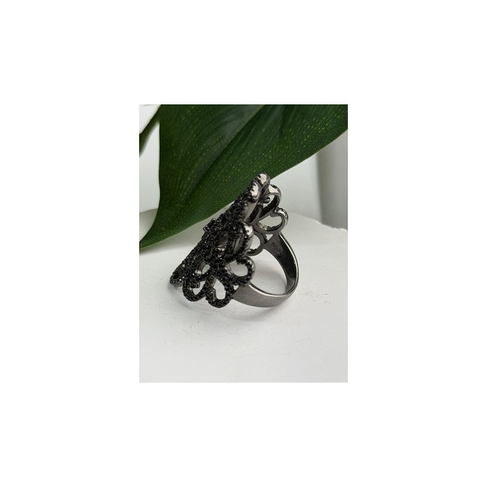 SD Filigree 925 Sterling Silver Black Spinel Ring Size 6