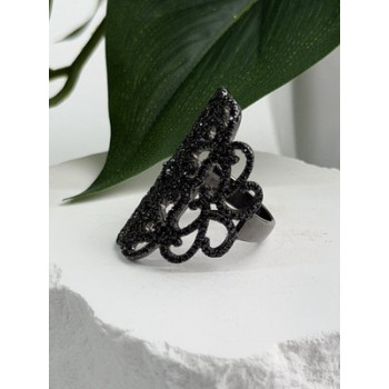 SD Filigree 925 Sterling Silver Black Spinel Ring Size 6