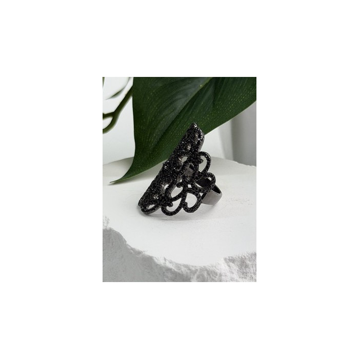 SD Filigree 925 Sterling Silver Black Spinel Ring Size 6