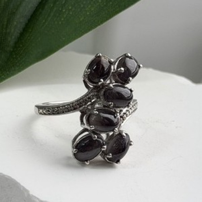 925 Sterling Silver Black Star Sapphire Ring Size 7