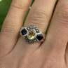 925 Sterling Silver Citrine & Onyx & Marcasite Ring Size 7