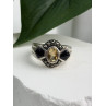 925 Sterling Silver Citrine & Onyx & Marcasite Ring Size 7