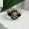 925 Sterling Silver Citrine & Onyx & Marcasite Ring Size 7