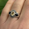 925 Sterling Silver Citrine & Onyx & Marcasite Ring Size 7