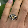 925 Sterling Silver Citrine & Onyx & Marcasite Ring Size 7