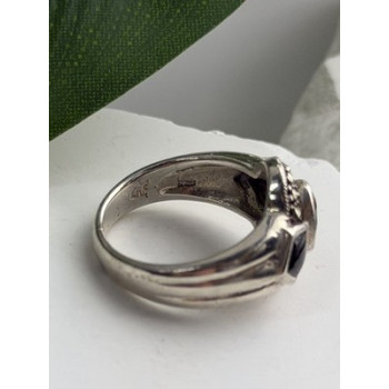 925 Sterling Silver Citrine & Onyx & Marcasite Ring Size 7