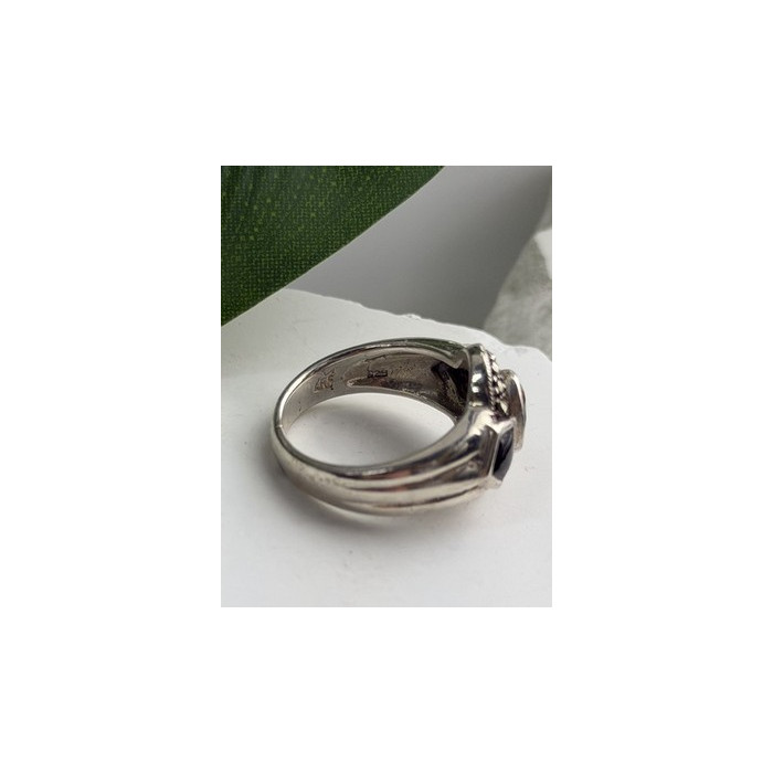 925 Sterling Silver Citrine & Onyx & Marcasite Ring Size 7