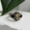 925 Sterling Silver Citrine & Onyx & Marcasite Ring Size 7