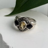 925 Sterling Silver Citrine & Onyx & Marcasite Ring Size 7