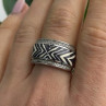 JWBR 925 Sterling Silver Enamel Zebra Stripe Diamonds Ring Size 8